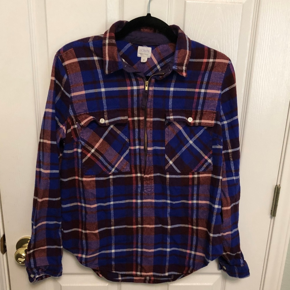 J. Crew Buffalo Check 1/2 Zip Flannel Shirt - Sz.S